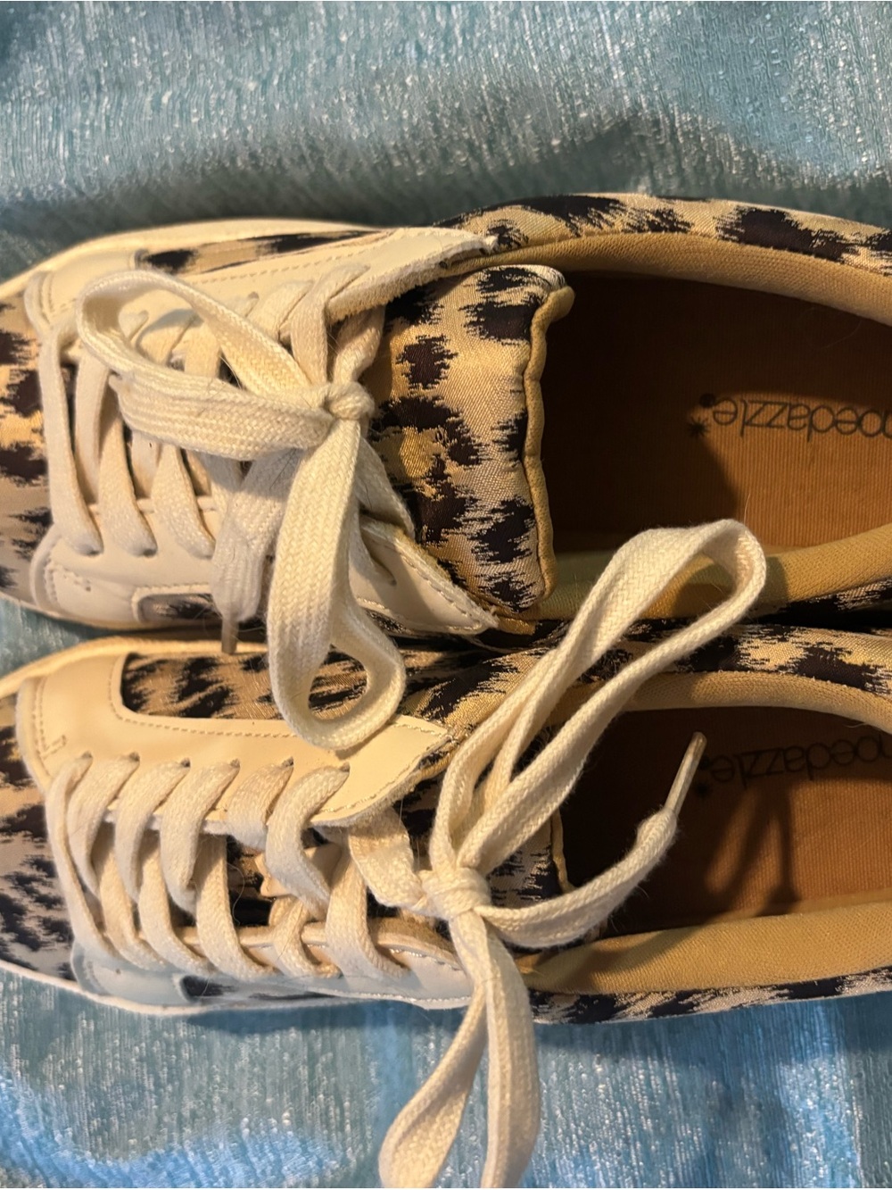 Shoe Dazzle Women's Leopard-Print Lace-Up Sneakers in Cream and Black